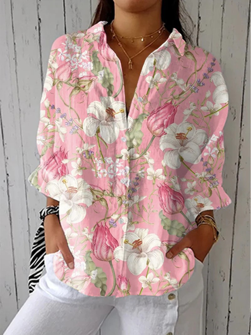 Blusa Rosa con Fiori Eleganti