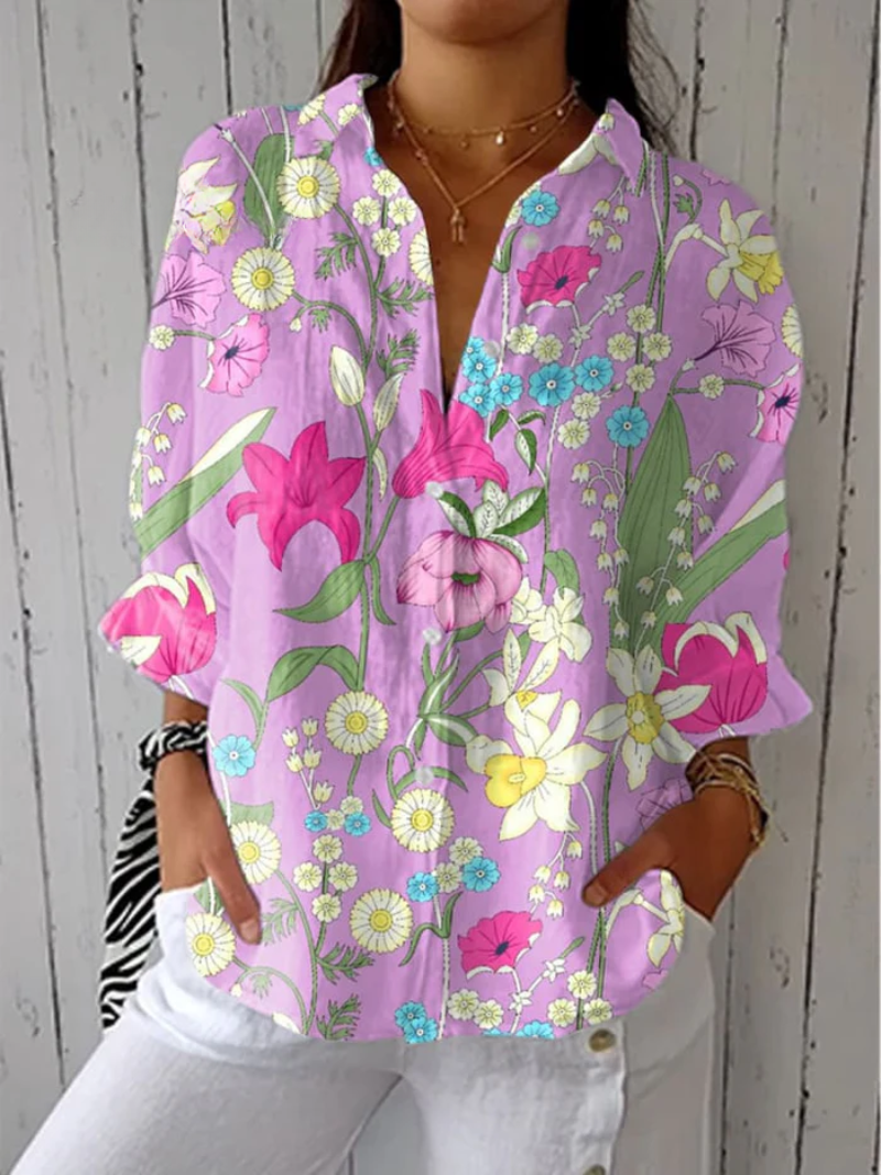Blusa Rosa con Fiori Eleganti