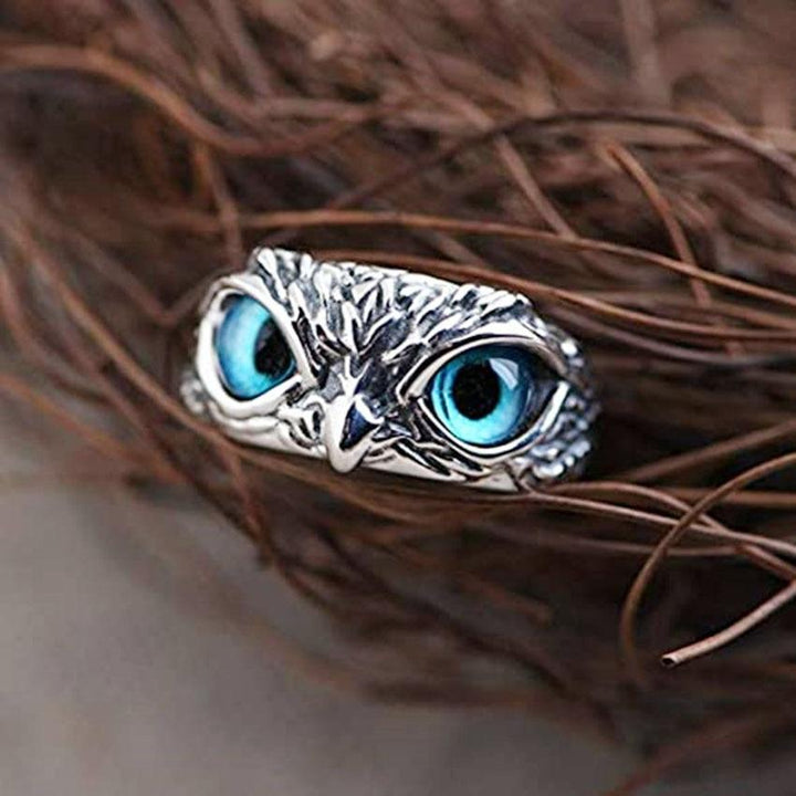 Nocta - Anello regolabile con gufo della fortuna in argento e opale