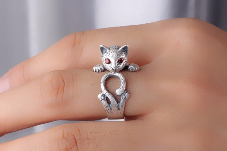 Anello Gatto d’Argento Regolabile