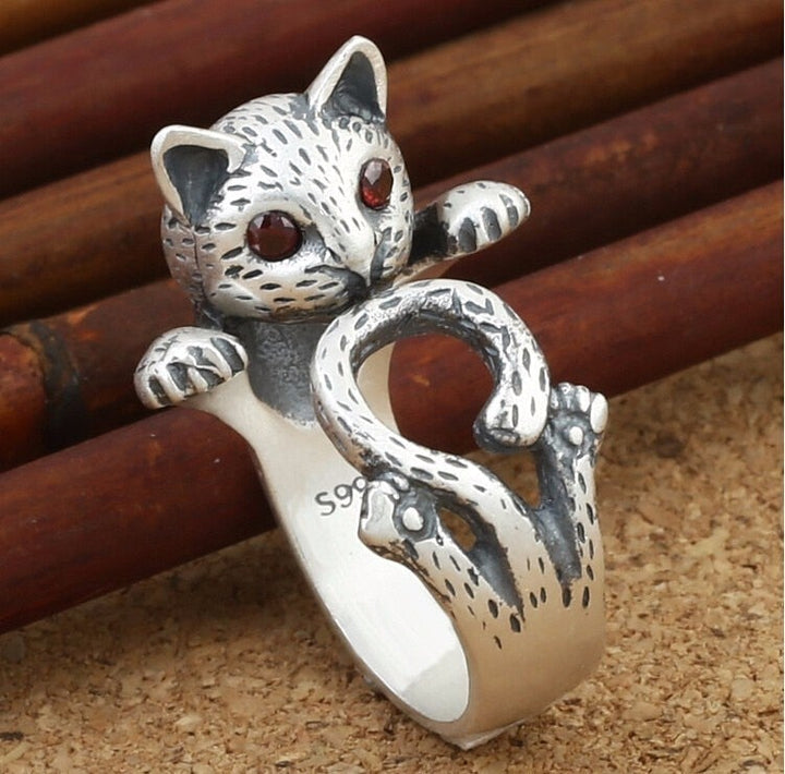 Anello Gatto d’Argento Regolabile