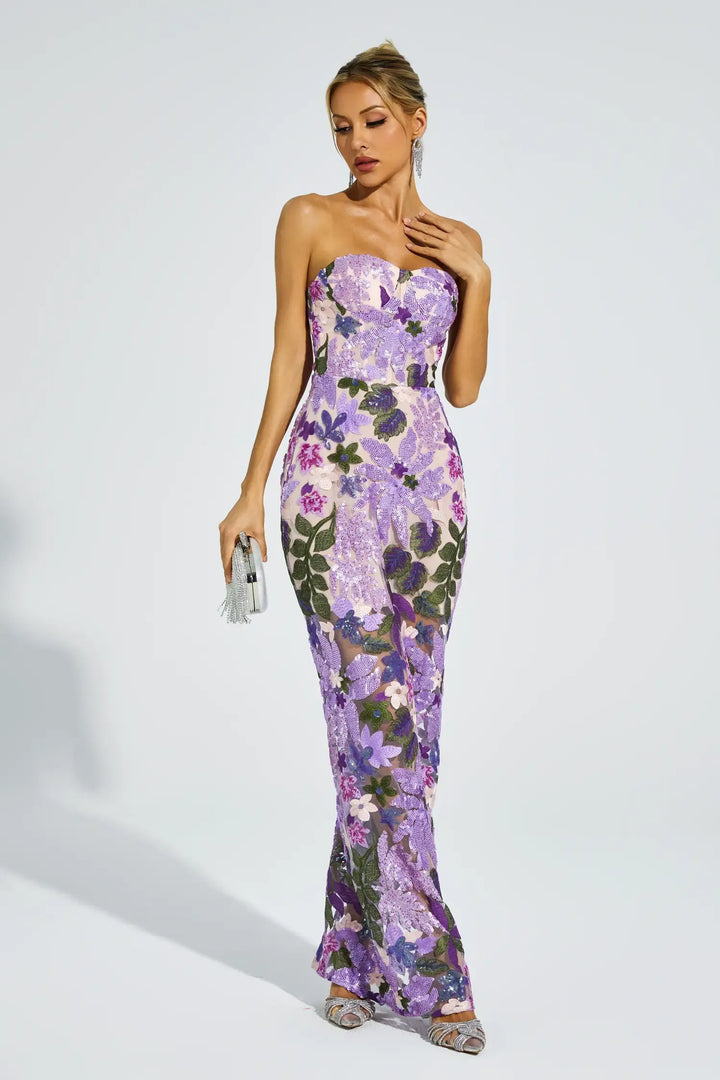 Kelly - Abito viola con paillettes ricamate