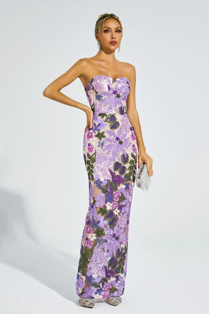 Kelly - Abito viola con paillettes ricamate
