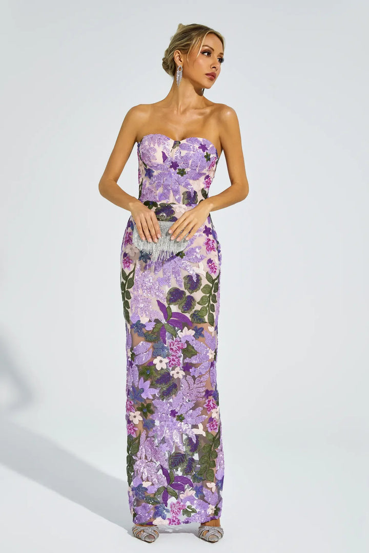 Kelly - Abito viola con paillettes ricamate