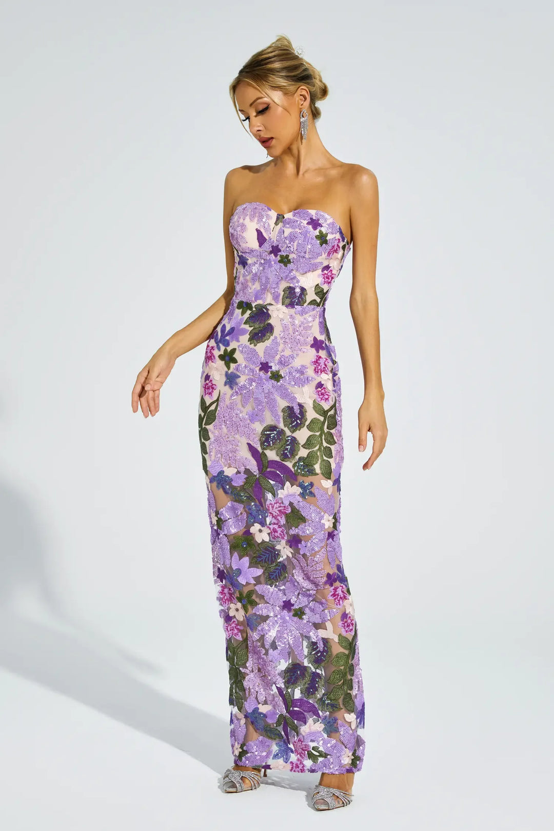 Kelly - Abito viola con paillettes ricamate