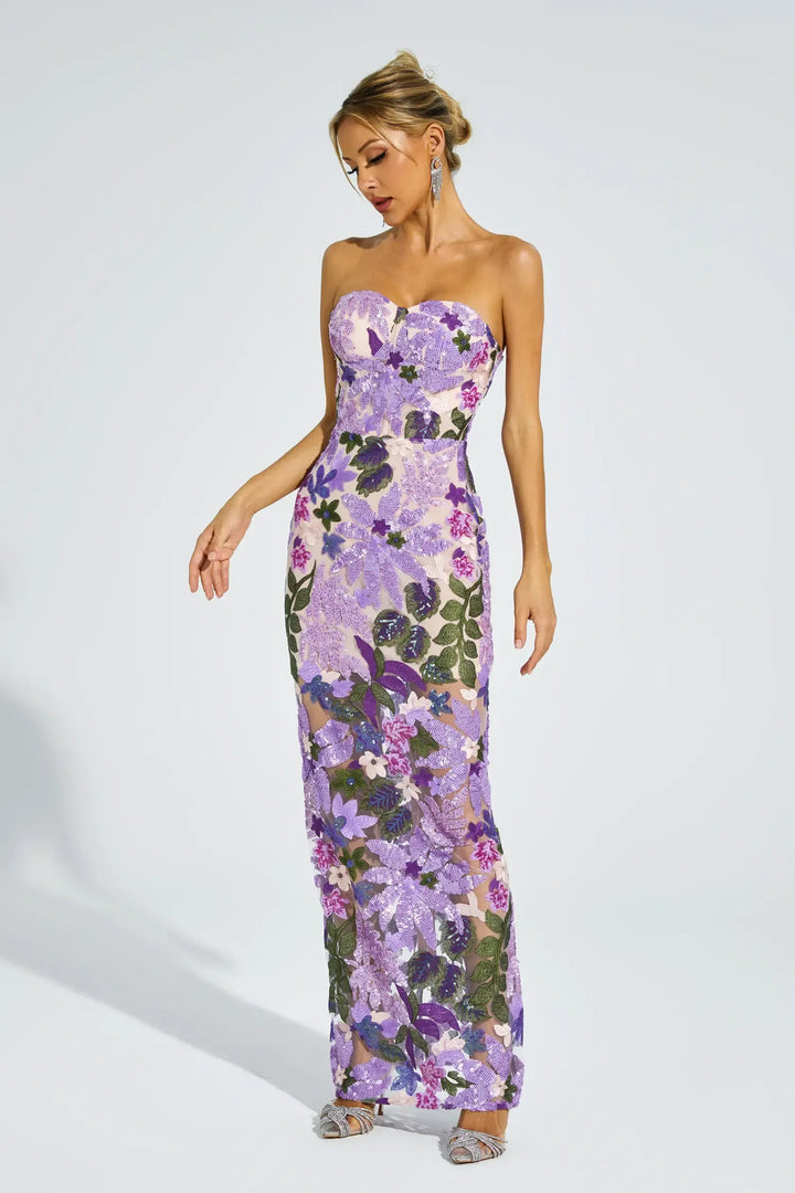 Kelly - Abito viola con paillettes ricamate