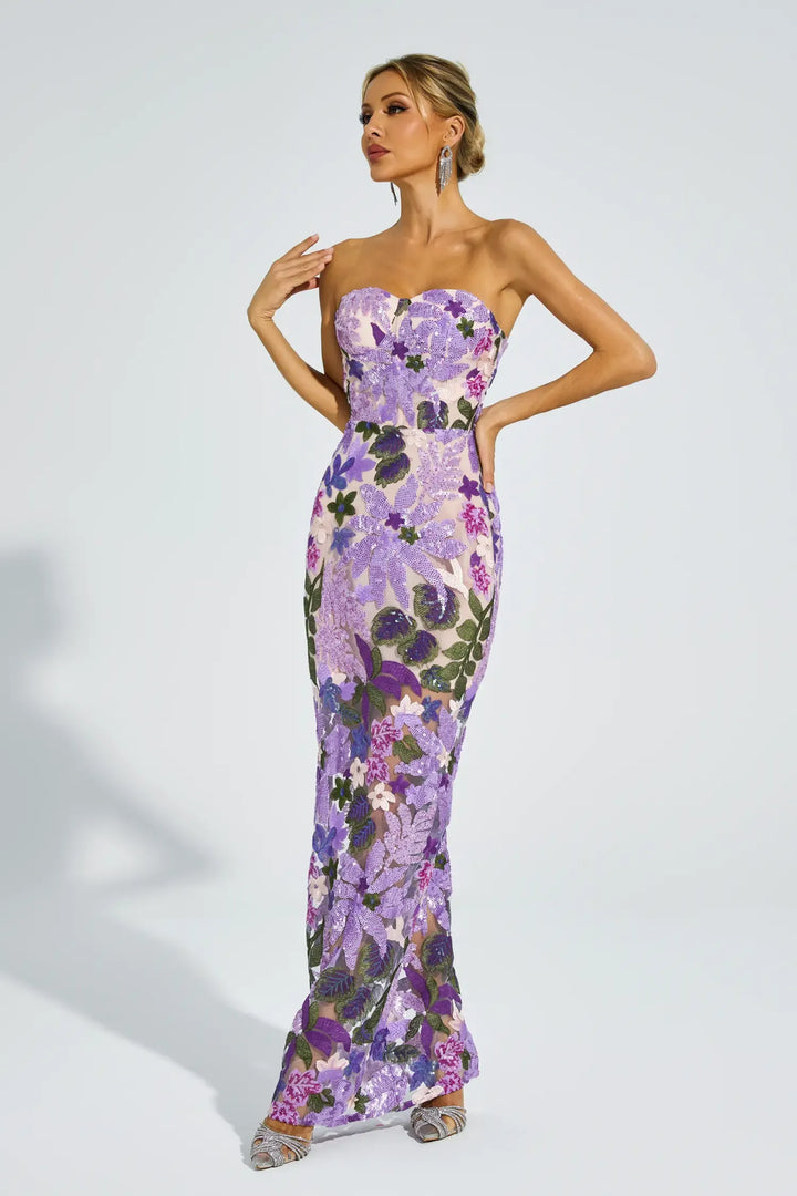 Kelly - Abito viola con paillettes ricamate