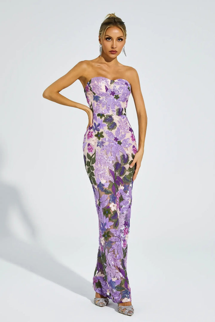 Kelly - Abito viola con paillettes ricamate
