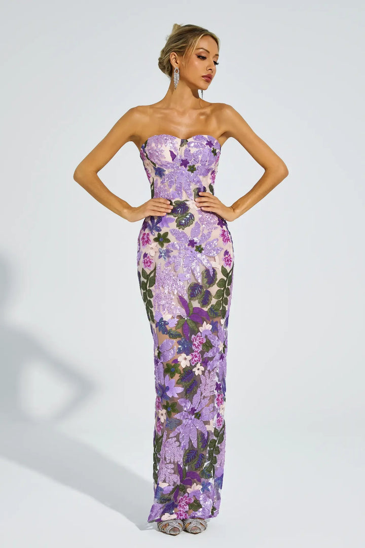Kelly - Abito viola con paillettes ricamate