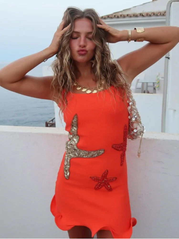 Valencia - Abito mini senza maniche con paillettes e stelle