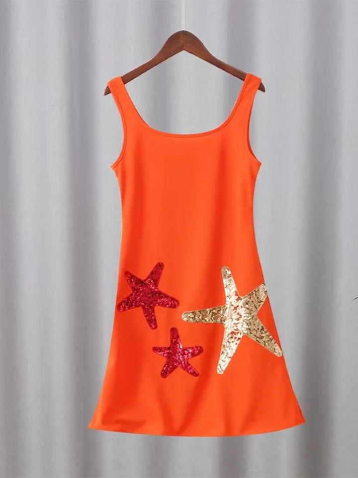 Valencia - Abito mini senza maniche con paillettes e stelle