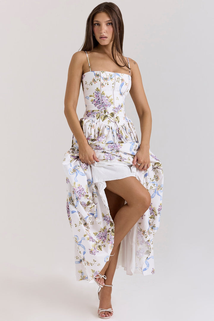 Kessara - Elegante maxi abito estivo con stampa floreale e spalline sottili