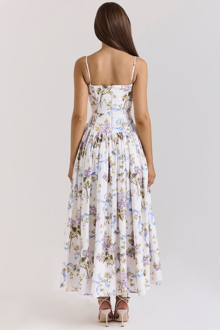 Kessara - Elegante maxi abito estivo con stampa floreale e spalline sottili