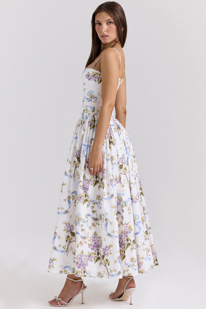 Kessara - Elegante maxi abito estivo con stampa floreale e spalline sottili